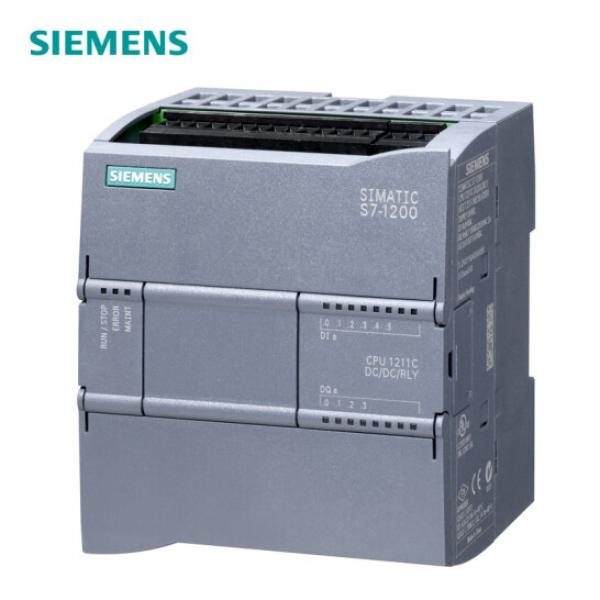 SIMATIC S7-1200, CPU 1211C, compact CPU, DC/DC/relay, onboard I/O: 6 DI 24 V DC; 4 DO relay 2 A; 2 AI 0-10 V DC, power supply: DC 20.4-28.8 V DC, program/data memory 75 KB