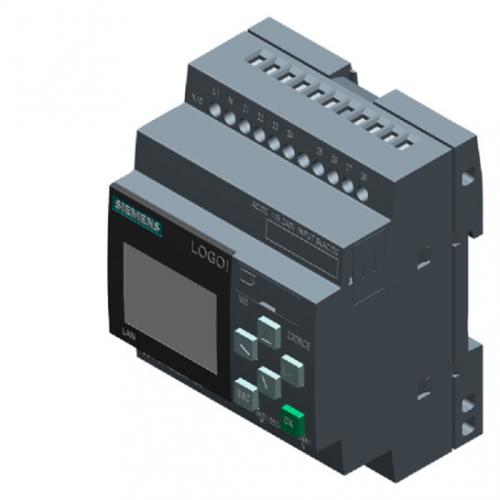 LOGO! 12/24RCE, logic module, display PS/I/O: 12/24VDC/relay, 8 DI (4 AI)/4 DQ, memory 400 blocks, modular expandable, Ethernet, integrated web server, data log, user-defined web pages, standard microSD card for LOGO! 